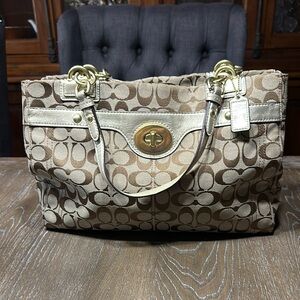 Coach Brown and Gold Shoulder Bag with Signature Design